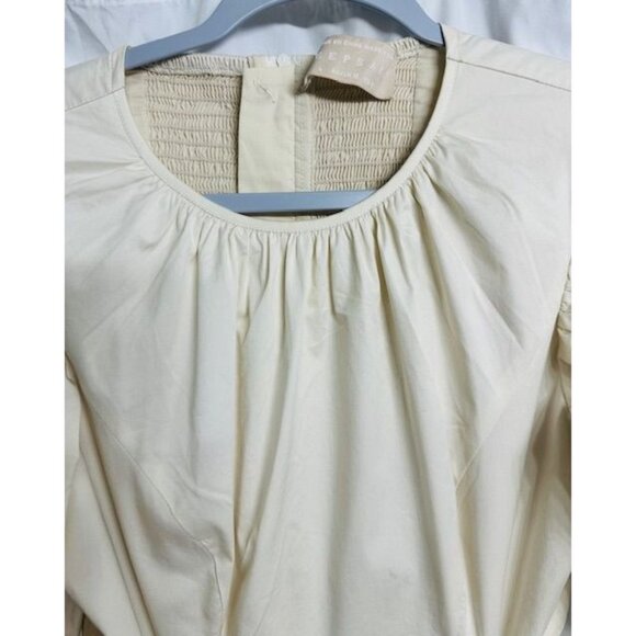 Keepsake Asymmetric Beige Short Puffy Sleeves Open Cut Waist Ruffled Hem Dress 8 - Picture 4 of 9